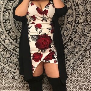 White with red rose Wrap-style dress